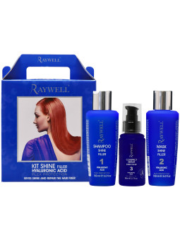 Raywell Kit Shine Filler - wygładzający zestaw do włosów z kwasem hialuronowym, 2x150+80ml